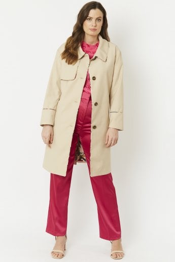JAYLEY Mocha Trench Coat with Floral Binding