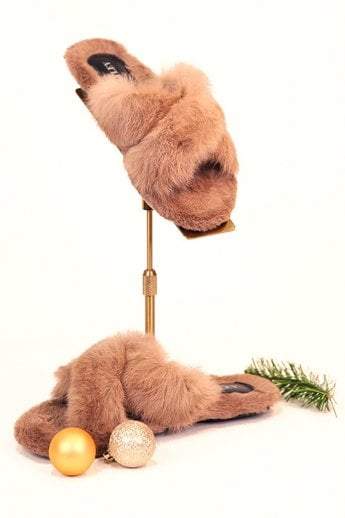JAYLEY Mocha Unisex Coney Fur Slippers