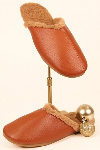 JAYLEY Mocha Unisex Faux Fur Slippers