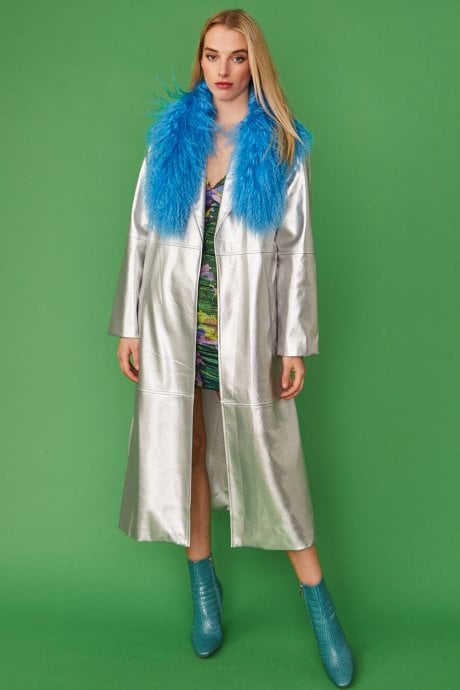 JAYLEY Mongolian Fur Collar In Blue