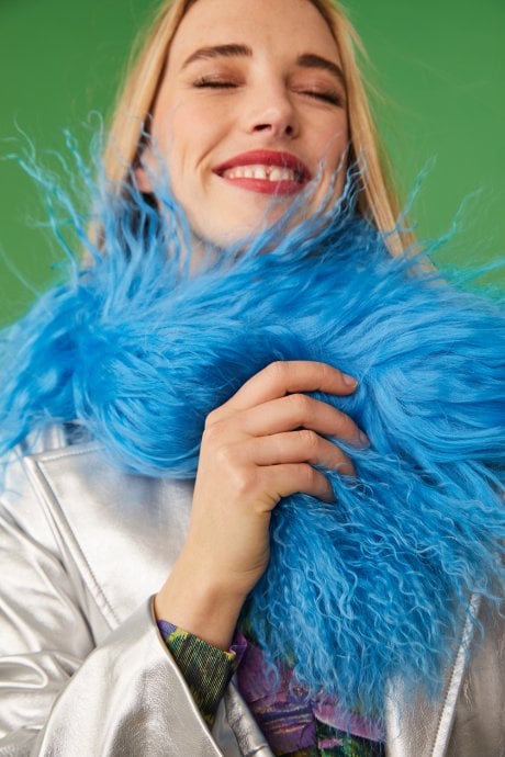 JAYLEY Mongolian Fur Collar in Blue