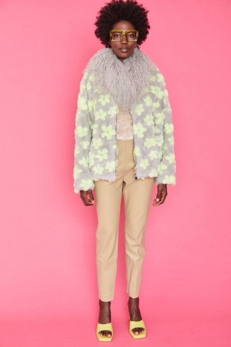 JAYLEY Mongolian Fur Collar In Grey