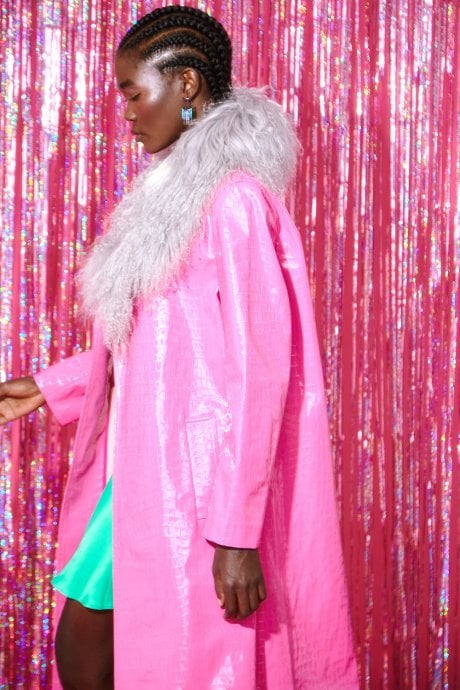 JAYLEY Mongolian Fur Collar In Grey