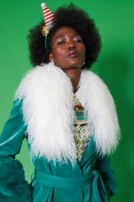 JAYLEY Mongolian Fur Collar In White