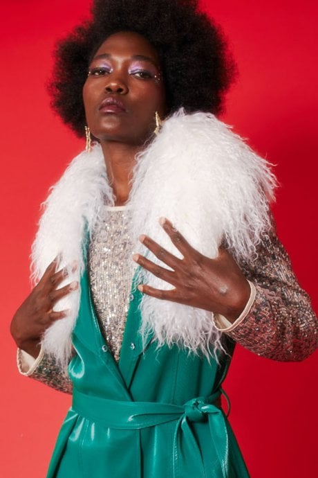 JAYLEY Mongolian Fur Collar In White