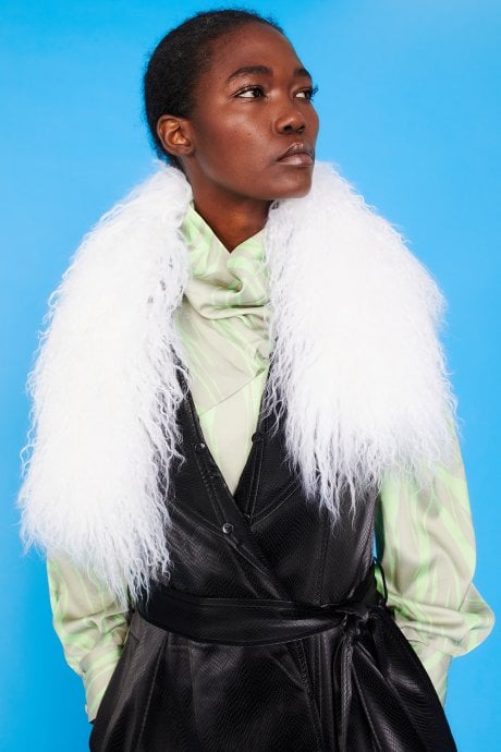 JAYLEY Mongolian Fur Collar in White