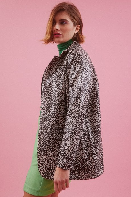 JAYLEY Mono Leopard Faux Suede Animal Print Blazer Jacket