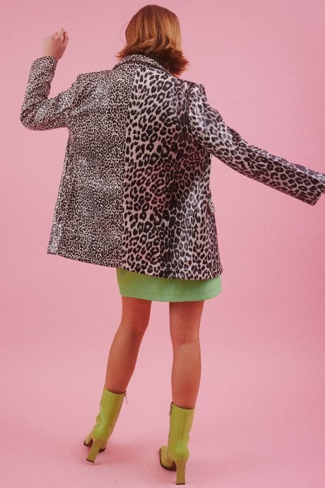 JAYLEY Mono Leopard Faux Suede Animal Print Blazer Jacket