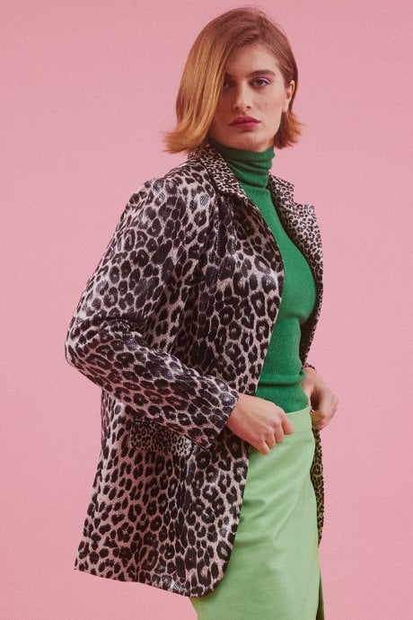 JAYLEY Mono Leopard Faux Suede Animal Print Blazer Jacket