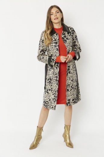 JAYLEY Mono Leopard Faux Suede Snakeskin Effect Animal Print Coat