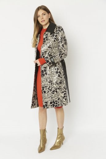 JAYLEY Mono Leopard Faux Suede Snakeskin Effect Animal Print Coat