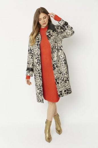 JAYLEY Mono Leopard Faux Suede Snakeskin Effect Animal Print Coat