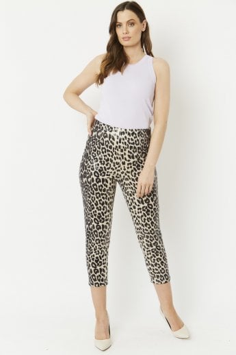JAYLEY Mono Leopard Leopard Print Faux Suede Trousers