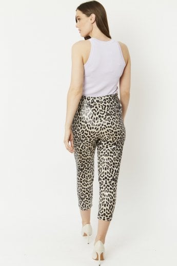 JAYLEY Mono Leopard Leopard Print Faux Suede Trousers