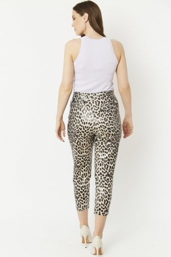 JAYLEY Mono Leopard Leopard Print Faux Suede Trousers