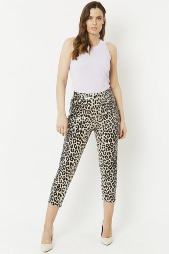 JAYLEY Mono Leopard Leopard Print Faux Suede Trousers