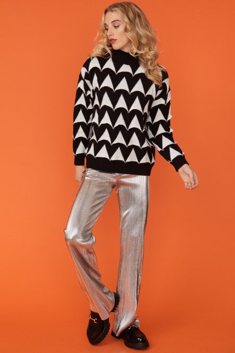 JAYLEY Monochrome Geometric Cashmere Jumper