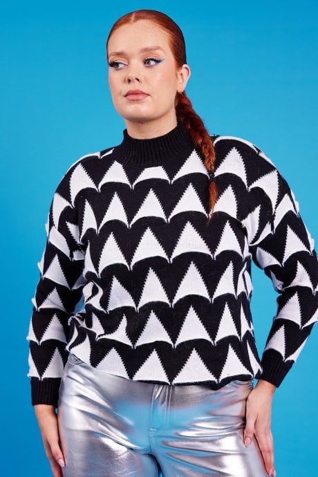 JAYLEY Monochrome Geometric Cashmere Jumper
