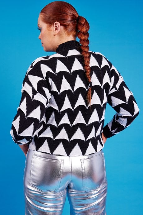 JAYLEY Monochrome Geometric Cashmere Jumper