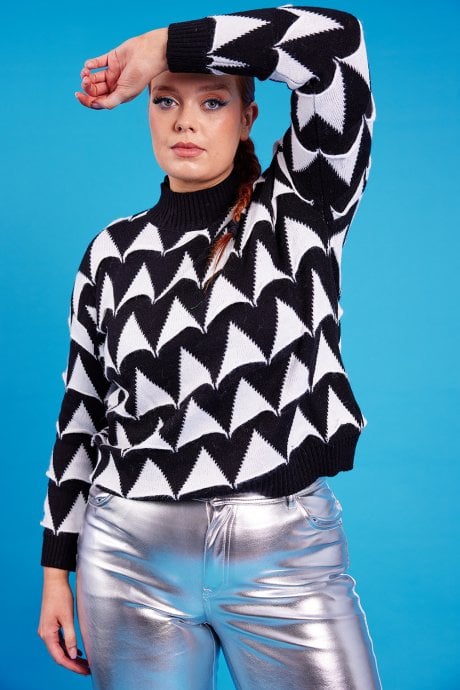 JAYLEY Monochrome Geometric Cashmere Jumper