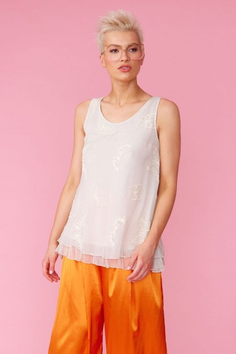 JAYLEY Mulberry Silk Embroidered Top