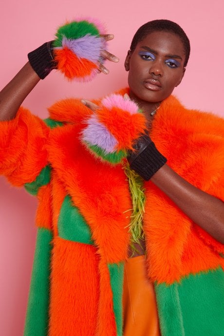 JAYLEY Multi coloured Faux Fur Fingerless Gloves