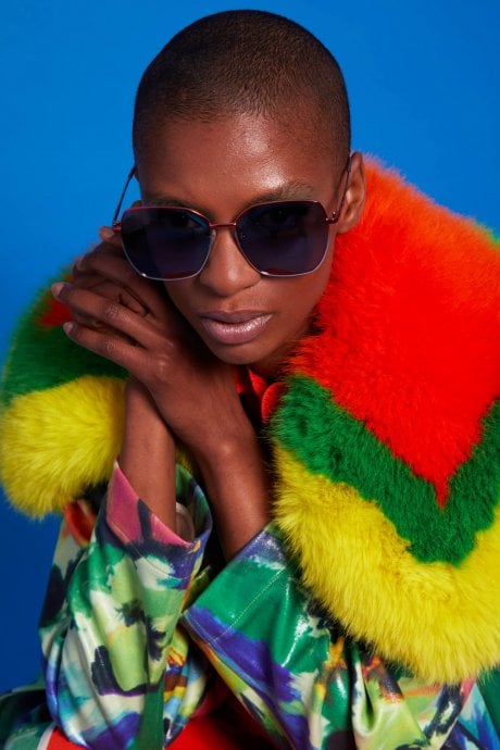 JAYLEY Multi Coloured Floral Trench Coat With Oversized Faux Fur Collar