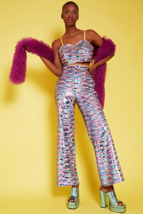 JAYLEY Multi-Coloured Geometric Sequin Crop Top