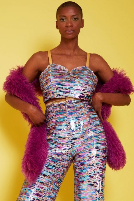 JAYLEY Multi-Coloured Geometric Sequin Crop Top