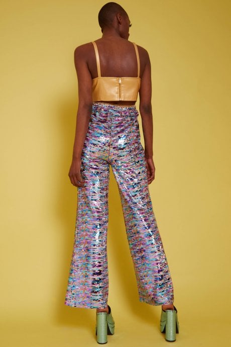 JAYLEY Multi-Coloured Geometric Sequin Crop Top