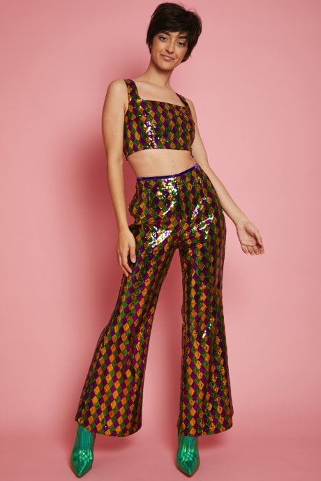 JAYLEY Multi-Coloured Geometric Sequin Crop Top