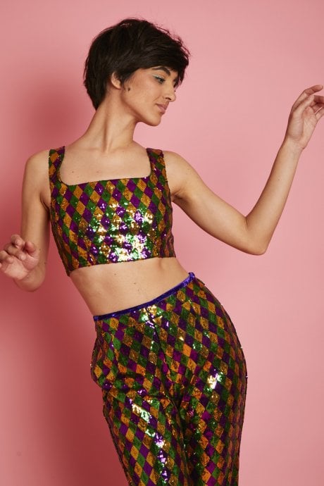 JAYLEY Multi-Coloured Geometric Sequin Crop Top