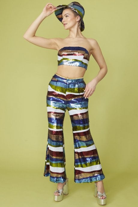 JAYLEY Multi-Coloured Geometric Sequin Flares