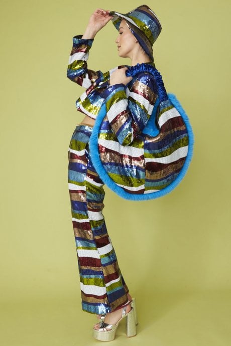 JAYLEY Multi-Coloured Geometric Sequin Flares