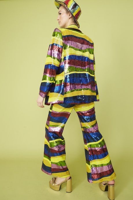 JAYLEY Multi-Coloured Geometric Sequin Flares