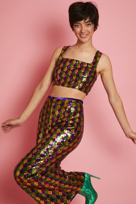 JAYLEY Multi-Coloured Geometric Sequin Flares