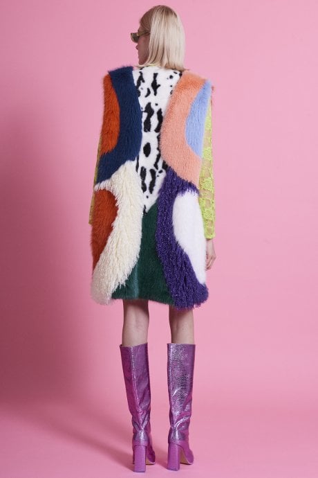 JAYLEY Multi Coloured Handmade Bamboo Faux Fur Gilet | Waistcoat