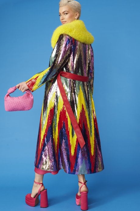 JAYLEY Multi- Coloured Sequin Trench Coat