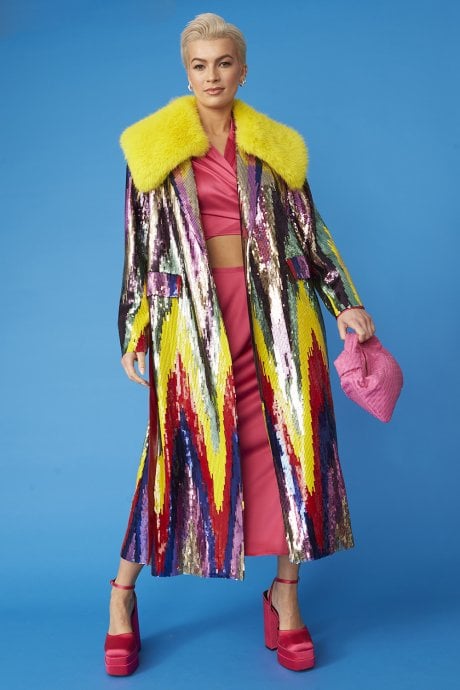 JAYLEY Multi- Coloured Sequin Trench Coat