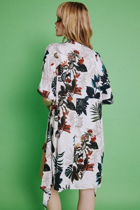 JAYLEY Multi Cotton Blend Tropical Palm Print Kimono Jacket