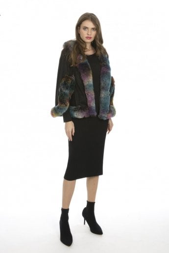 JAYLEY Multi Faux Fur Faux Suede Cape Jacket