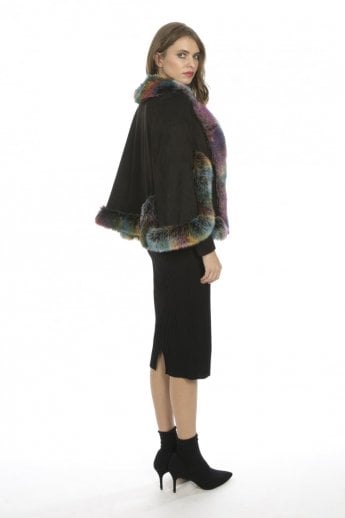 JAYLEY Multi Faux Fur Faux Suede Cape Jacket