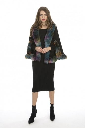 JAYLEY Multi Faux Fur Faux Suede Cape Jacket