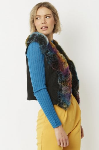JAYLEY Multi Faux Fur Faux Suede Gilet | Waistcoat