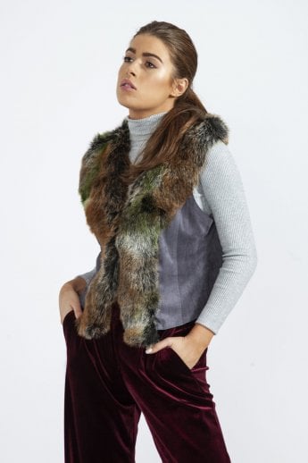 JAYLEY Multi Faux Fur Faux Suede Gilet | Waistcoat