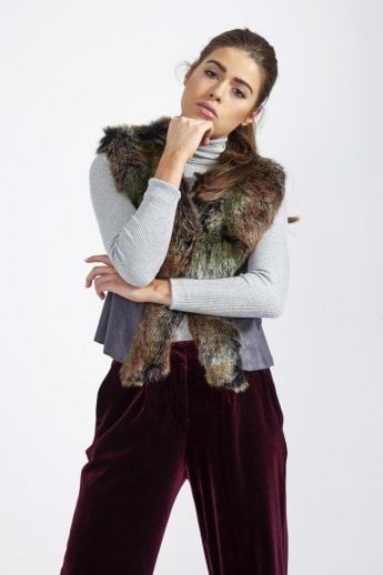 JAYLEY Multi Faux Fur Faux Suede Gilet | Waistcoat