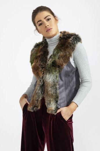 JAYLEY Multi Faux Fur Faux Suede Gilet | Waistcoat