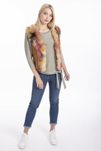 JAYLEY Multi Faux Fur Faux Suede Gilet | Waistcoat