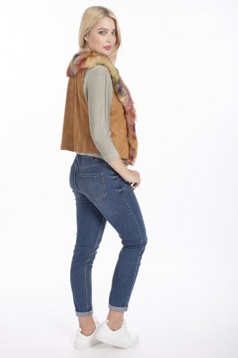JAYLEY Multi Faux Fur Faux Suede Gilet | Waistcoat