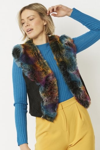 JAYLEY Multi Faux Fur Faux Suede Gilet | Waistcoat